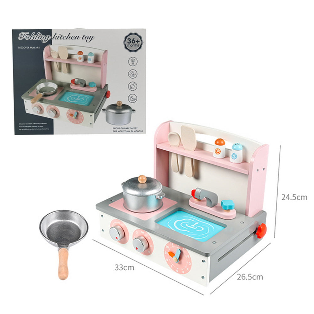 Cocina de Madera Plegable con Utensilios Rosa 33cm