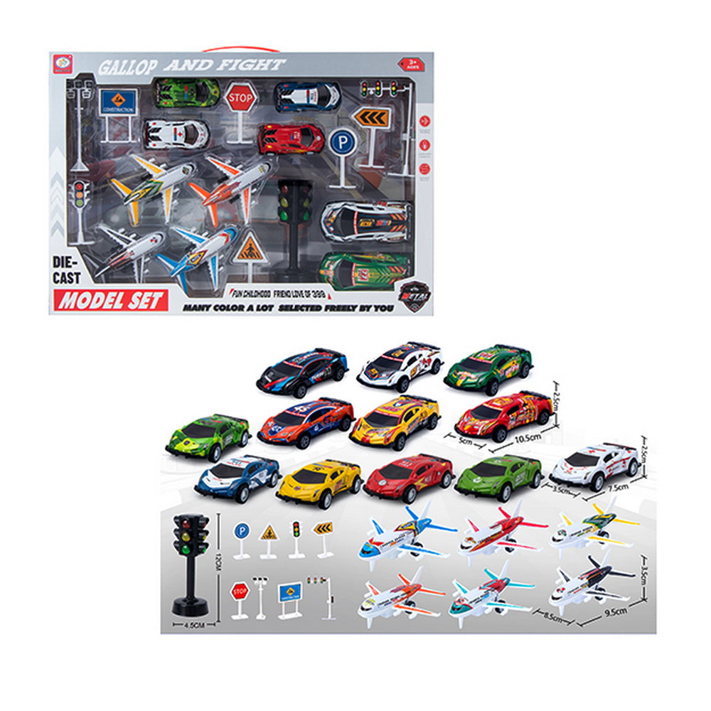 Set 10 Vehículos Die-Cast Autos y Aviones con Accesorios 3+
