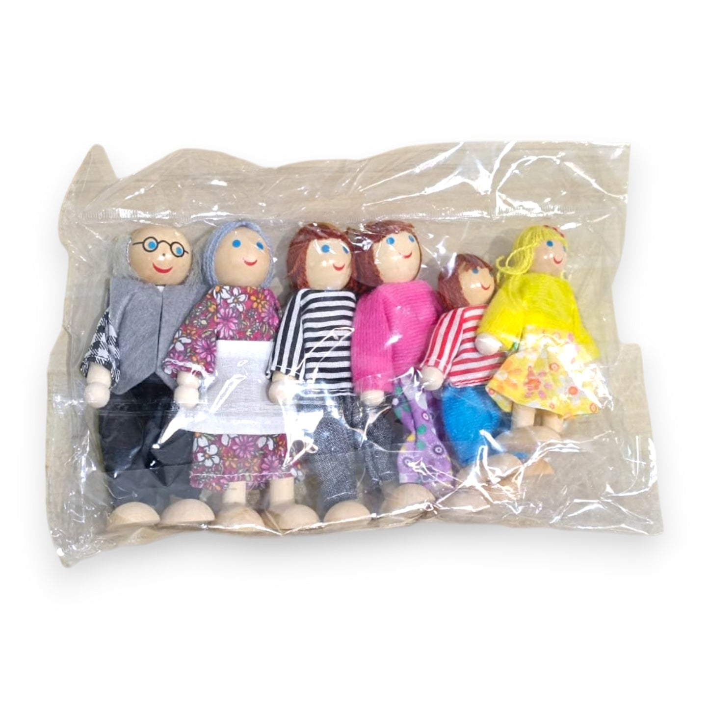 Gran Familia de Madera | 6 Muñecos Flexibles para Juego Imaginativo