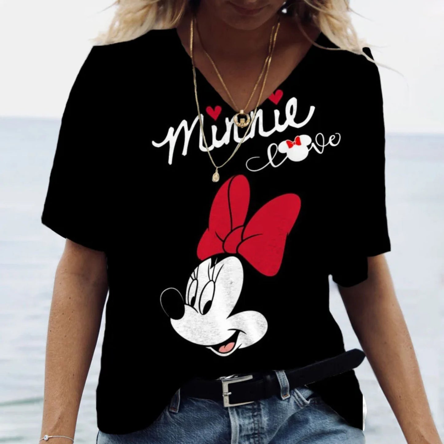 Polera de Mujer Minnie Cuello en V - Estampado Disney
