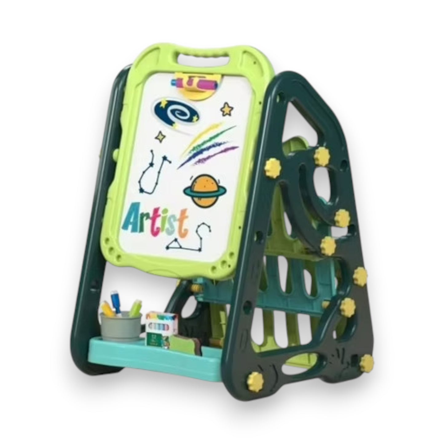 Pizarra De Dibujo Doble con Estantes + Accesorios Niños