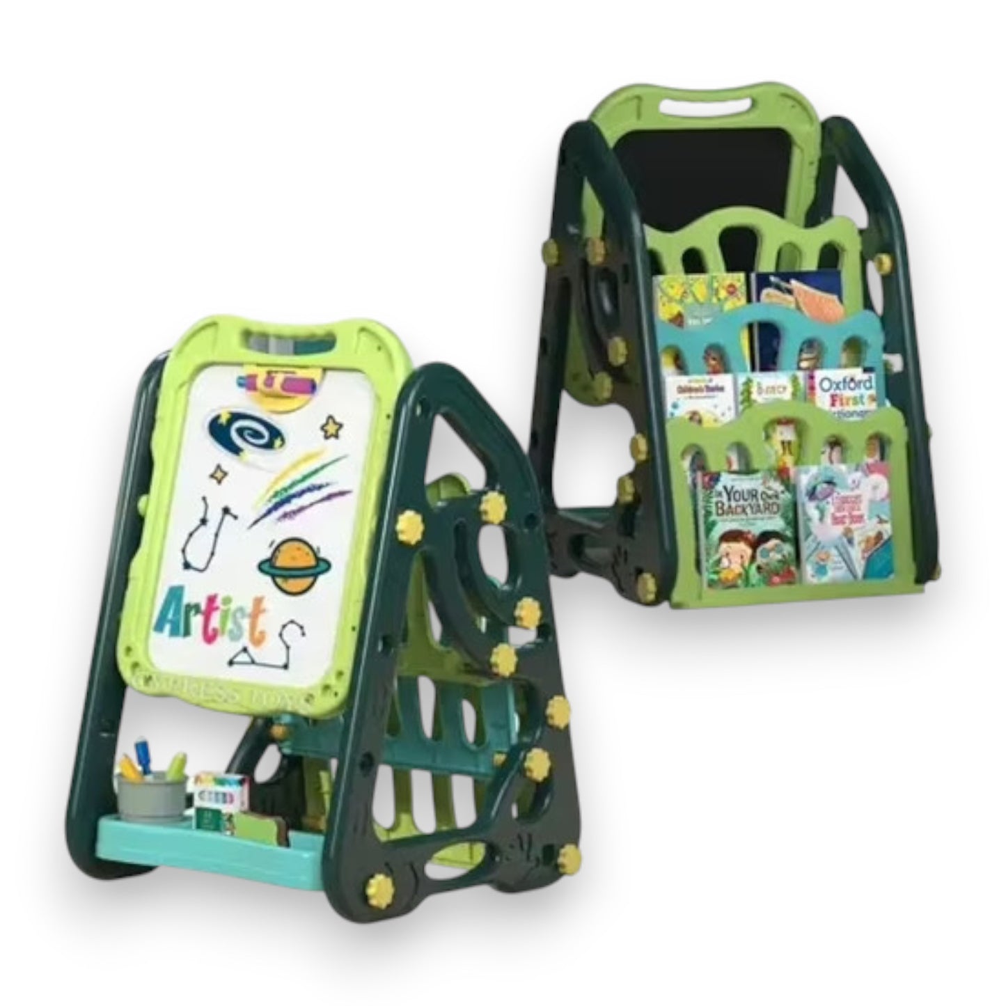 Pizarra De Dibujo Doble con Estantes + Accesorios Niños