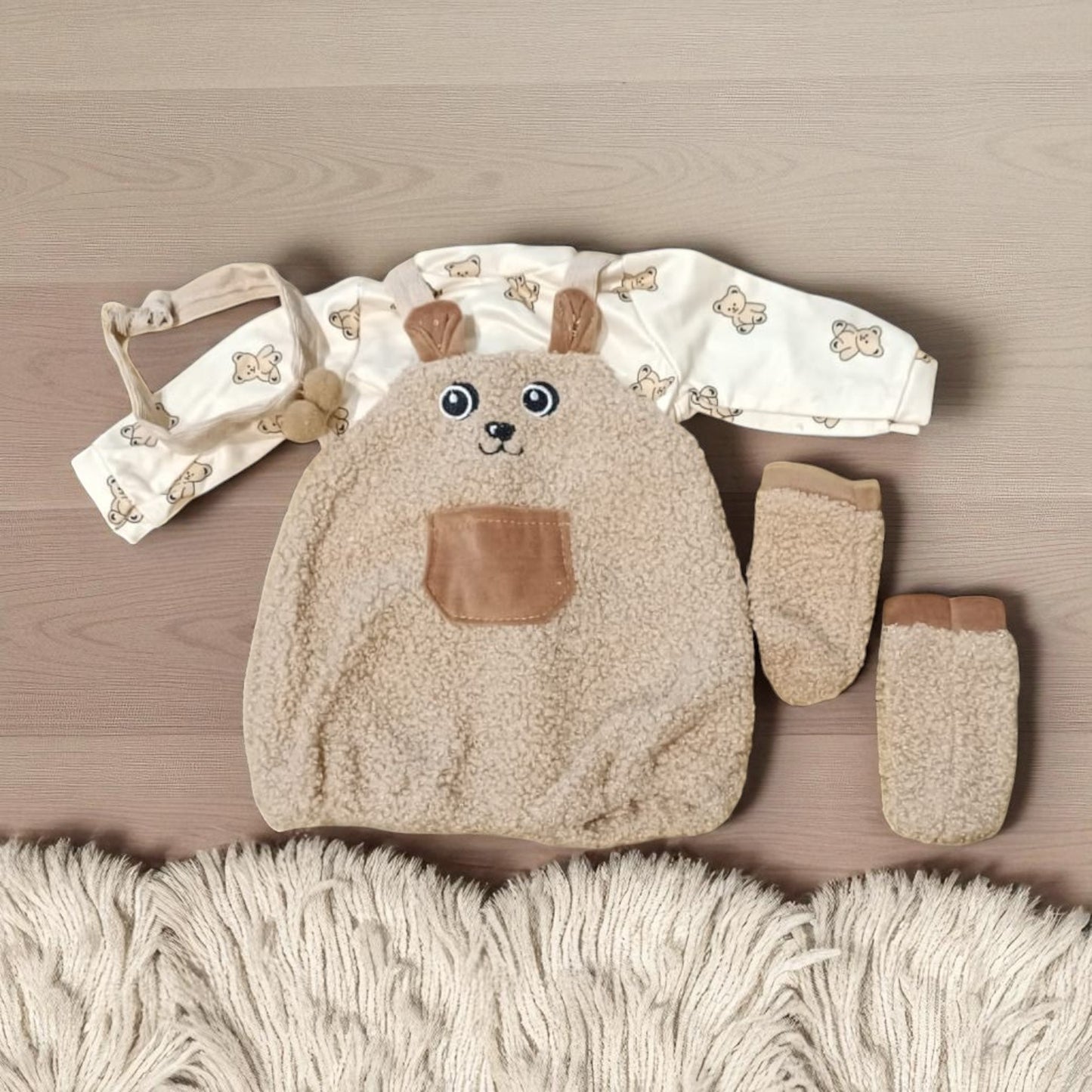 Ropa Enterito de Bebé Reborn Diseño Osito con Calcetines y Cintillo | 30-50 cm