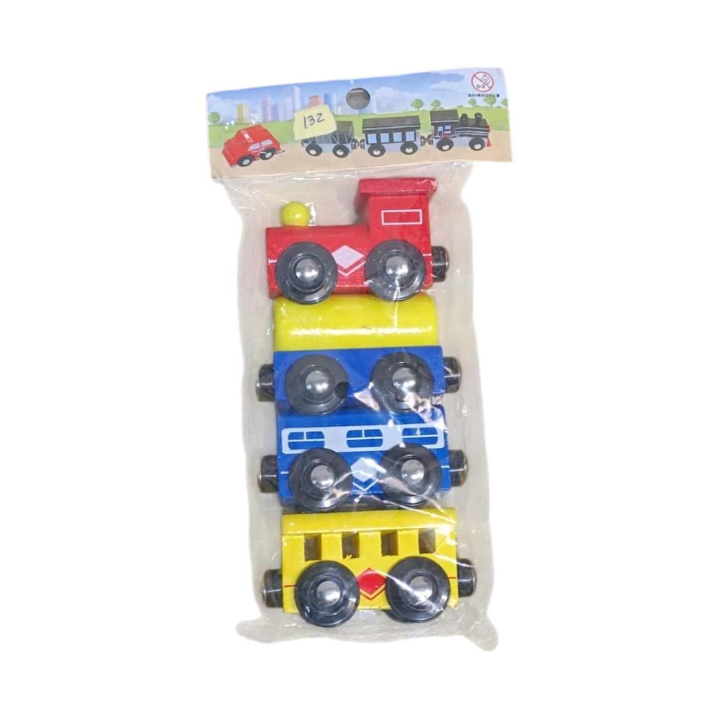 Set de 4 Vehículos de Madera con Imanes – Estilo Tren