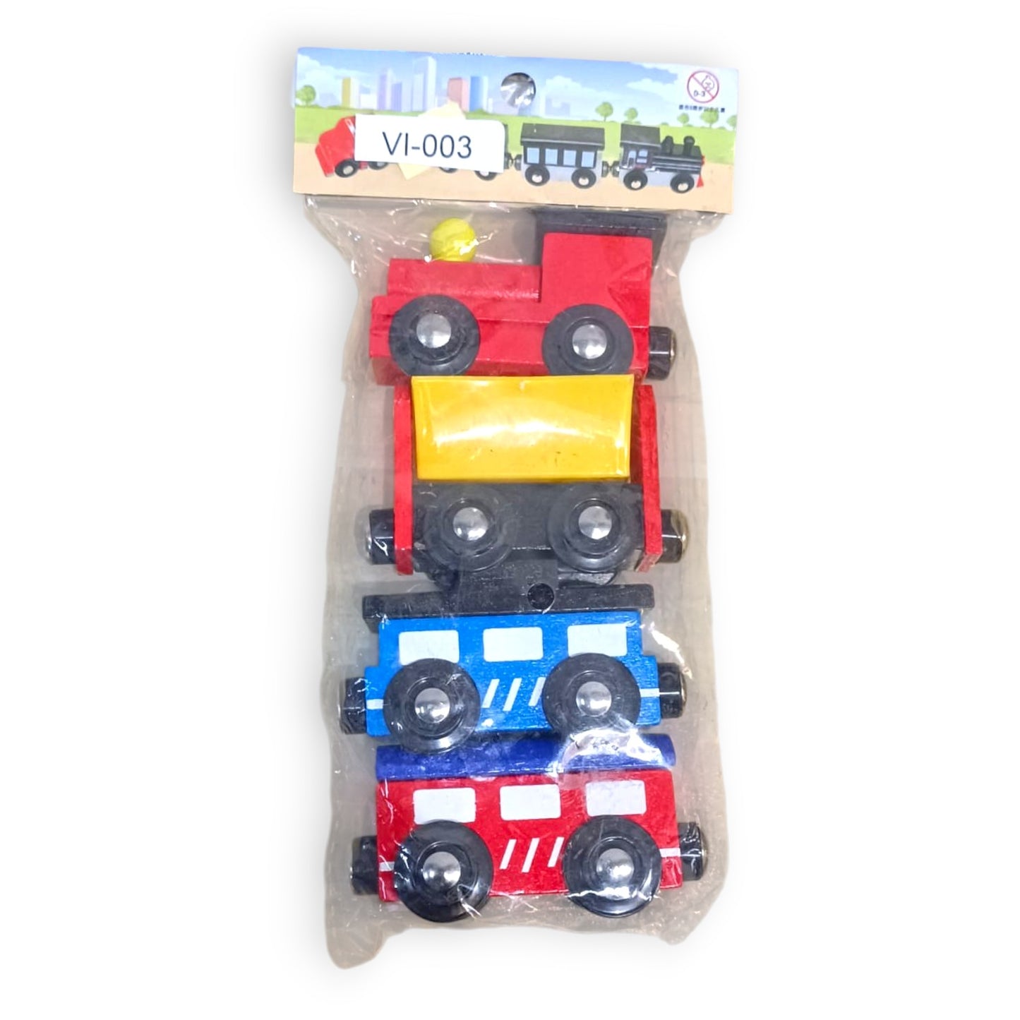 Set de 4 Vehículos de Madera con Imanes – Estilo Tren