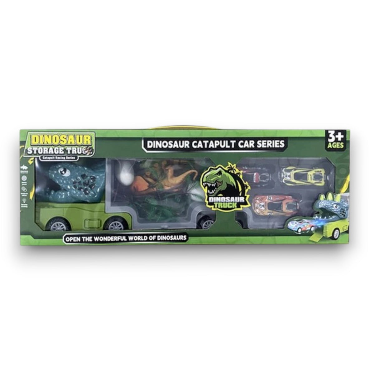 Camión Dino Transporta Autos con 3 Vehículos de Juguete