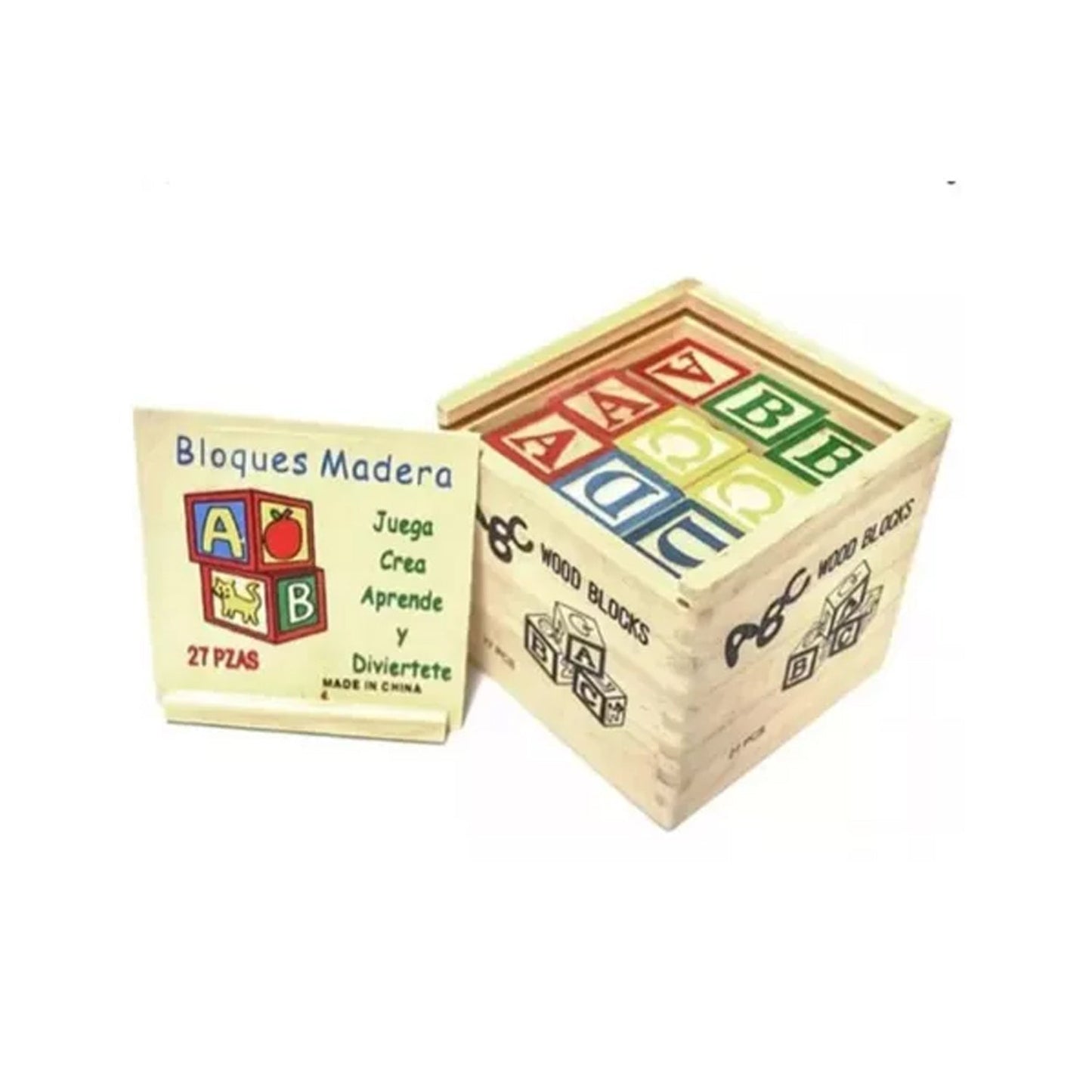 Cubo De Madera Letras Y Números 27 Piezas Didácticos