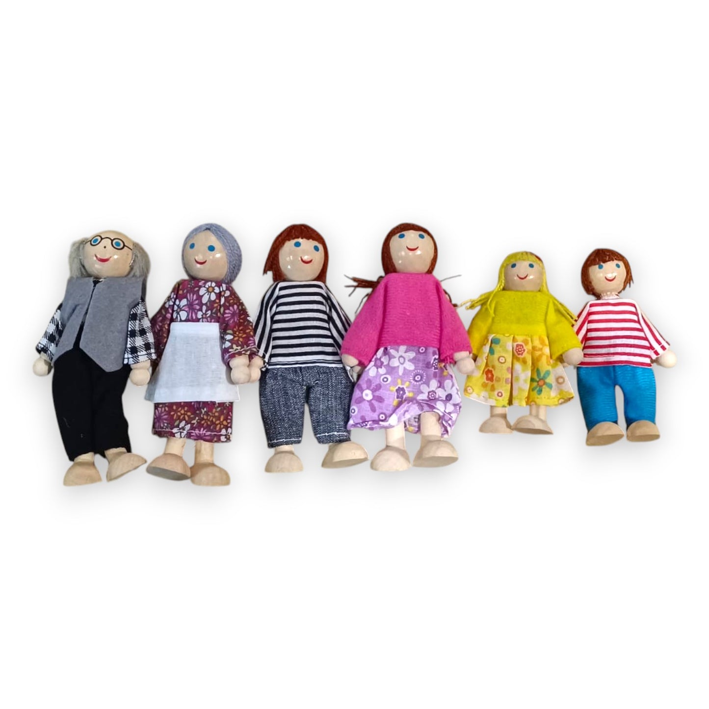 Gran Familia de Madera | 6 Muñecos Flexibles para Juego Imaginativo