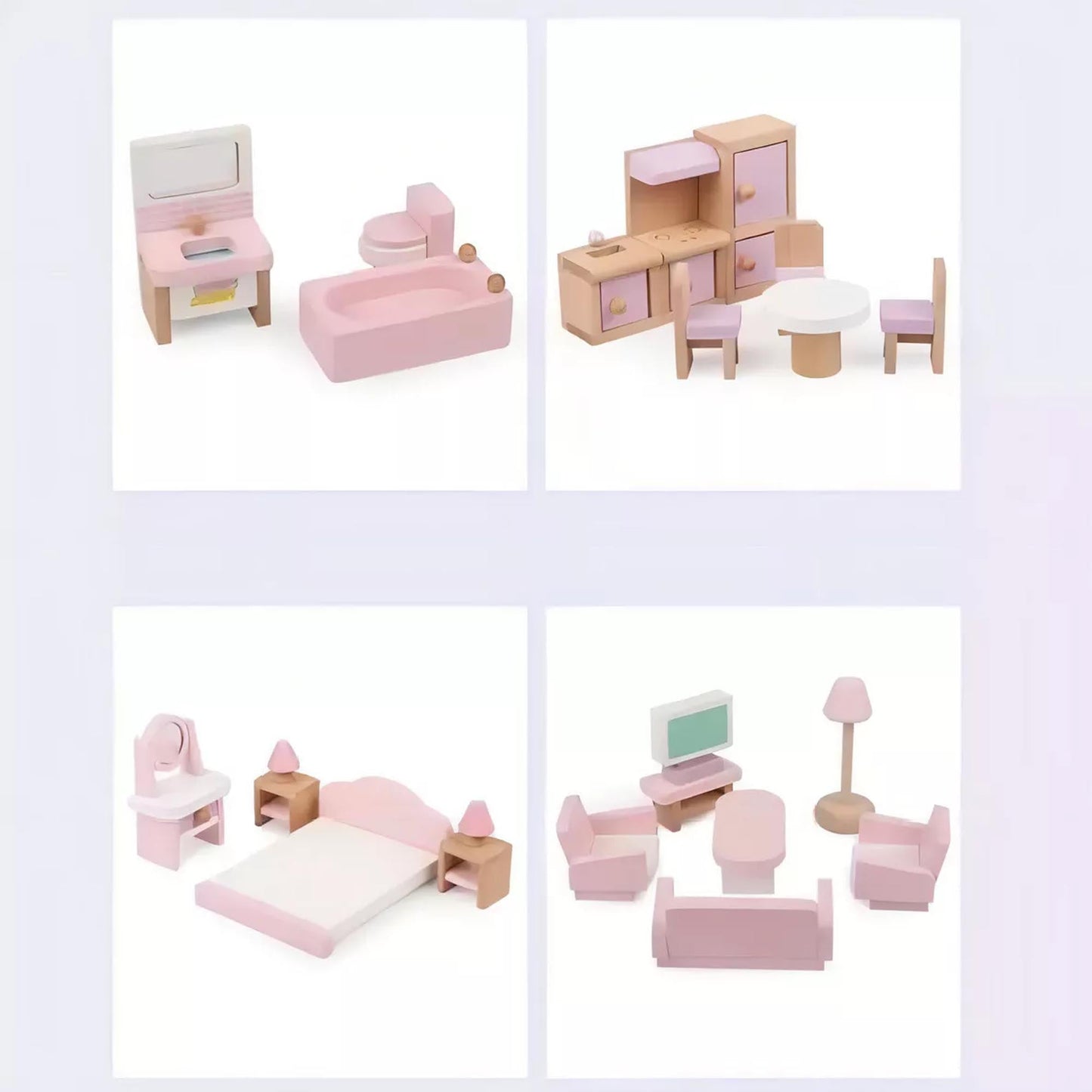 Set De Muebles De Madera Para Casa Muñecas 22 Piezas Juego Color Rosa