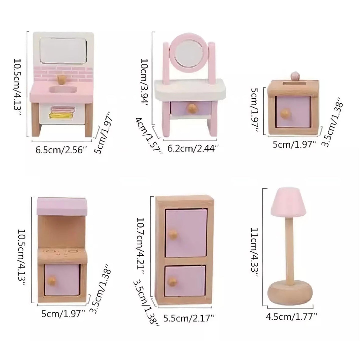 Set De Muebles De Madera Para Casa Muñecas 22 Piezas Juego Color Rosa