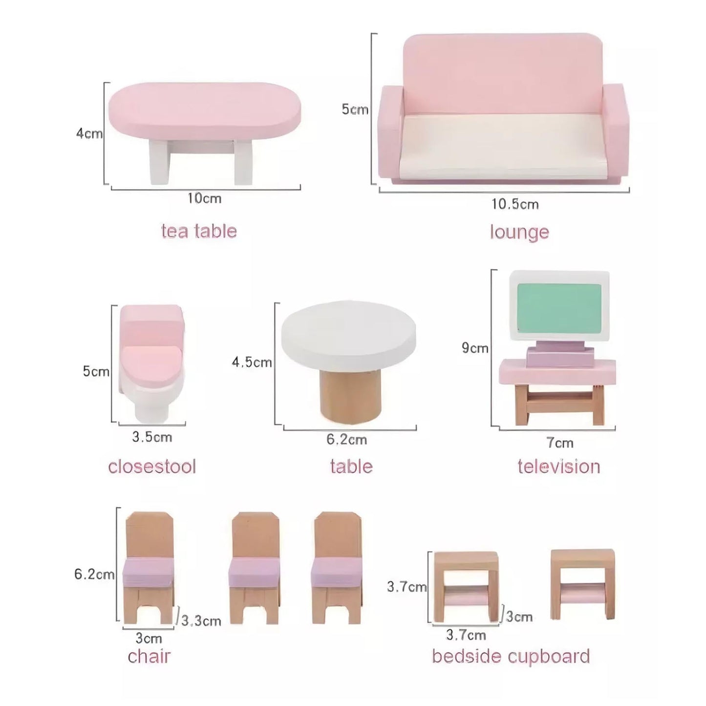 Set De Muebles De Madera Para Casa Muñecas 22 Piezas Juego Color Rosa