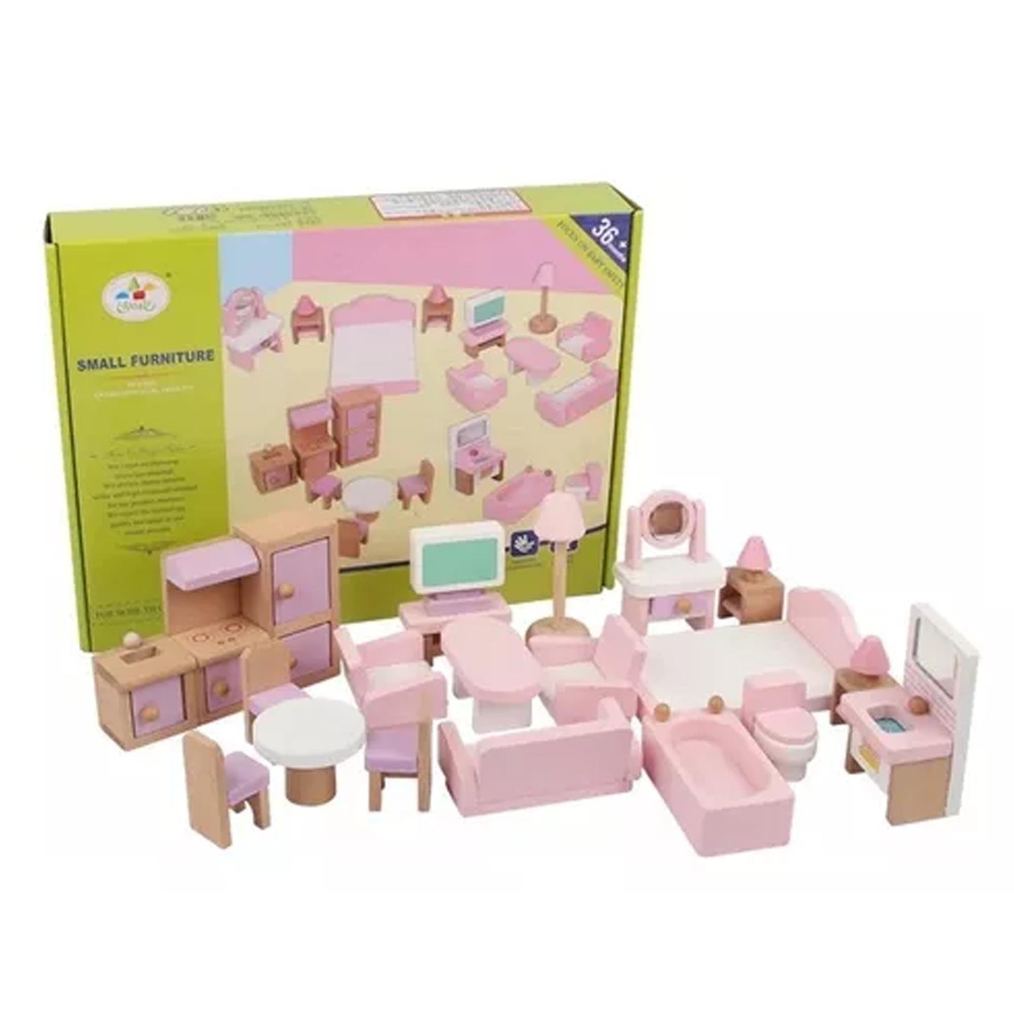 Set De Muebles De Madera Para Casa Muñecas 22 Piezas Juego Color Rosa