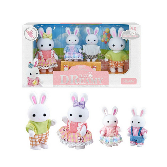 Familia de Conejitos 4 Figuras con Ropa Removible