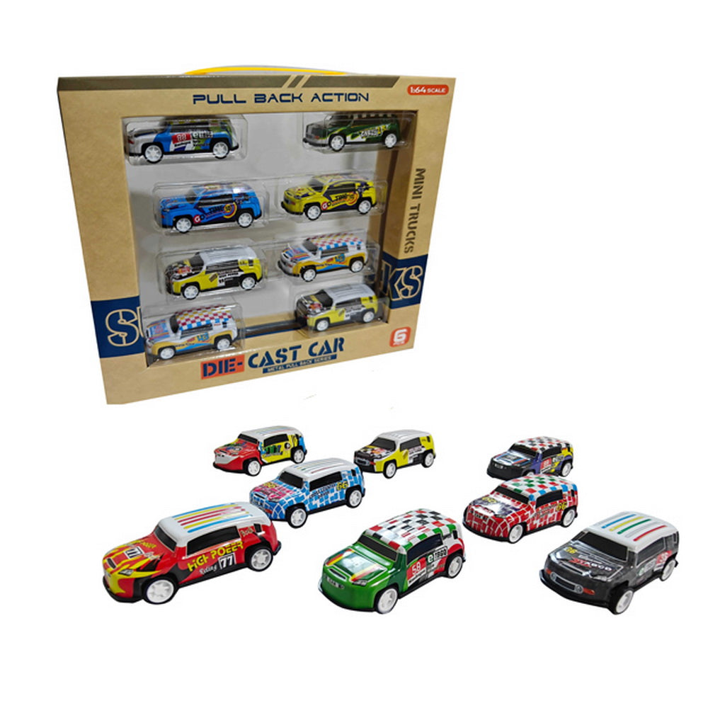 Set 8 Autitos Die-Cast Mini Trucks Pull Back - Escala 1:64