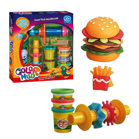 Color Mud Set Plastilina Moldes Hamburguesa Papas Fritas