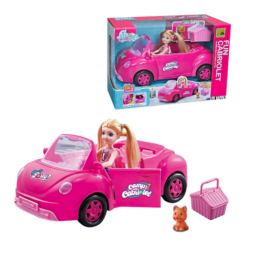 Auto Cabriolet Rosa con Muñeca y Mascota - Fun Cabriolet