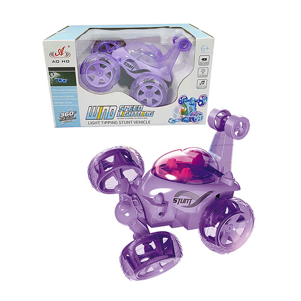 Vehículo Acrobático 5 Ruedas Stunt con Luces Morado RC