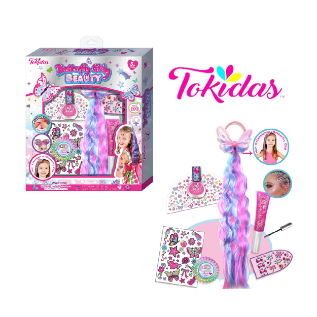 Set de Belleza Butterfly Girls Extensión de Pelo Tatuajes Gloss