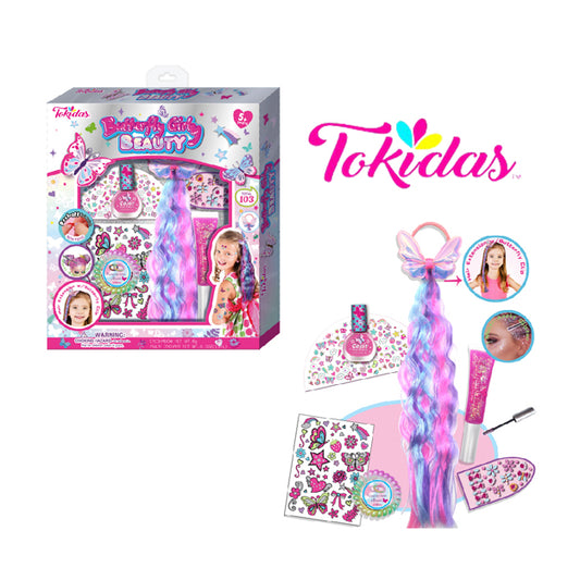 Set de Belleza Butterfly Girls Extensión de Pelo Tatuajes Gloss