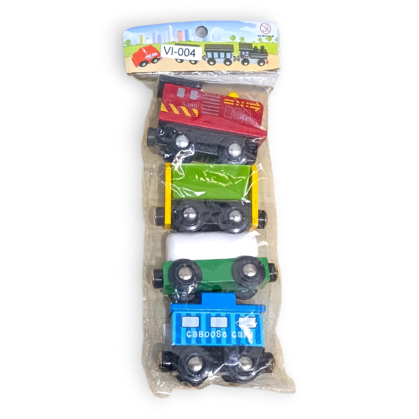 Set de 4 Vehículos de Madera con Imanes – Estilo Tren