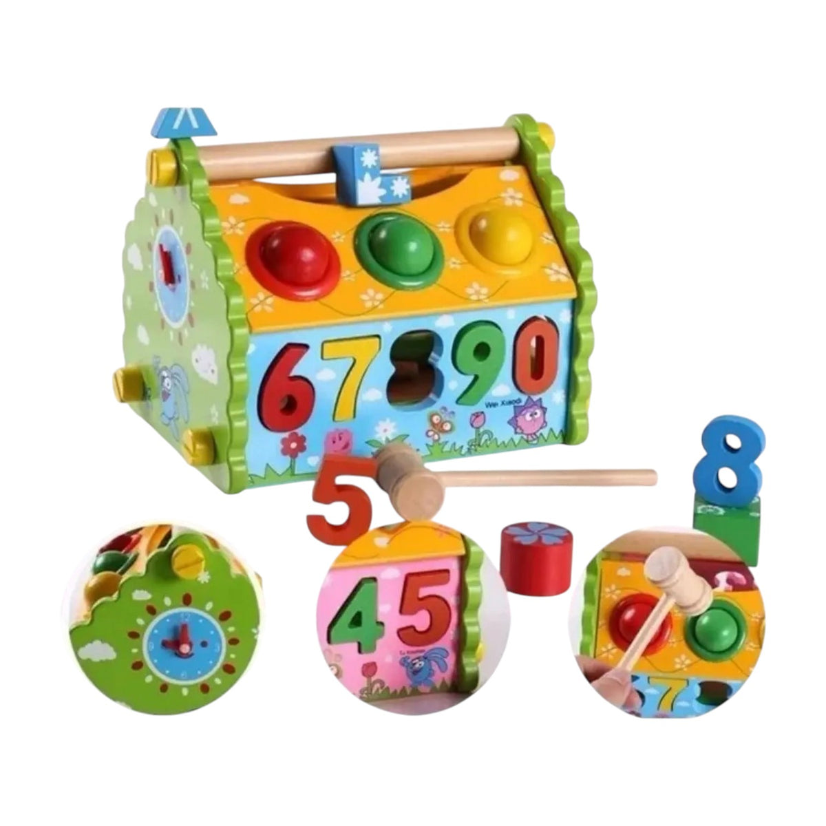 Casa Didáctica de Madera Multifuncional con Números y Encajes para Niños