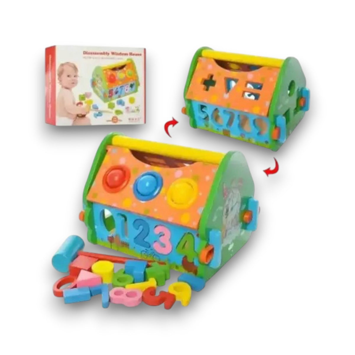 Casa Didáctica de Madera Multifuncional con Números y Encajes para Niños