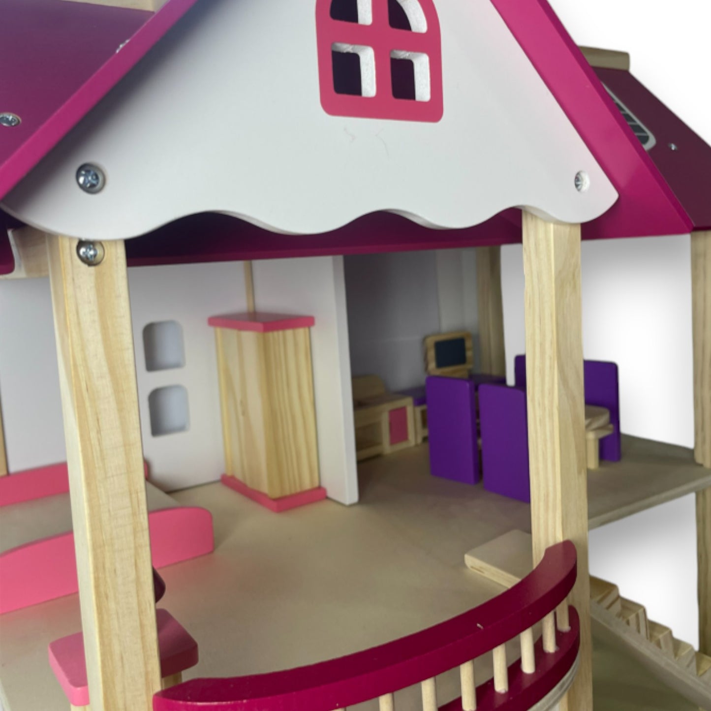 Casa de Madera Armable 2 Pisos con Muebles Rosa