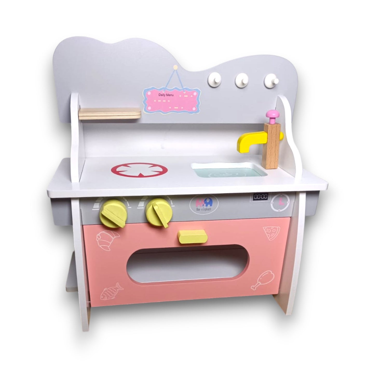 Cocina de Madera Rosada con Horno Didáctica