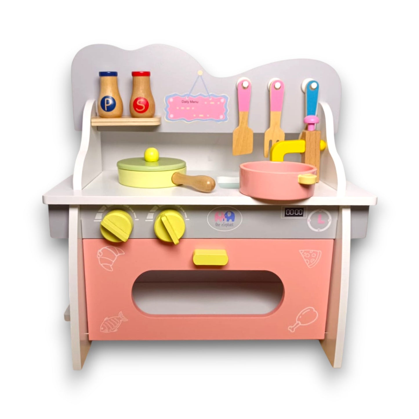 Cocina de Madera Rosada con Horno Didáctica