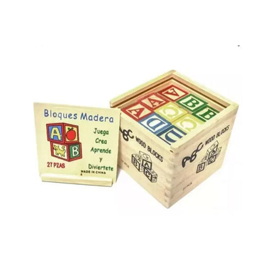 Cubo De Madera Letras Y Números 27 Piezas Didácticos