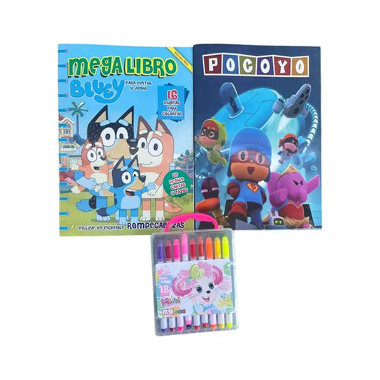 Kit De Entretencion 2 Libros Para Colorear + Lapices