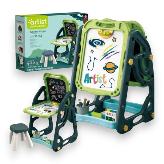 Pizarra De Dibujo Doble con Estantes + Accesorios Niños