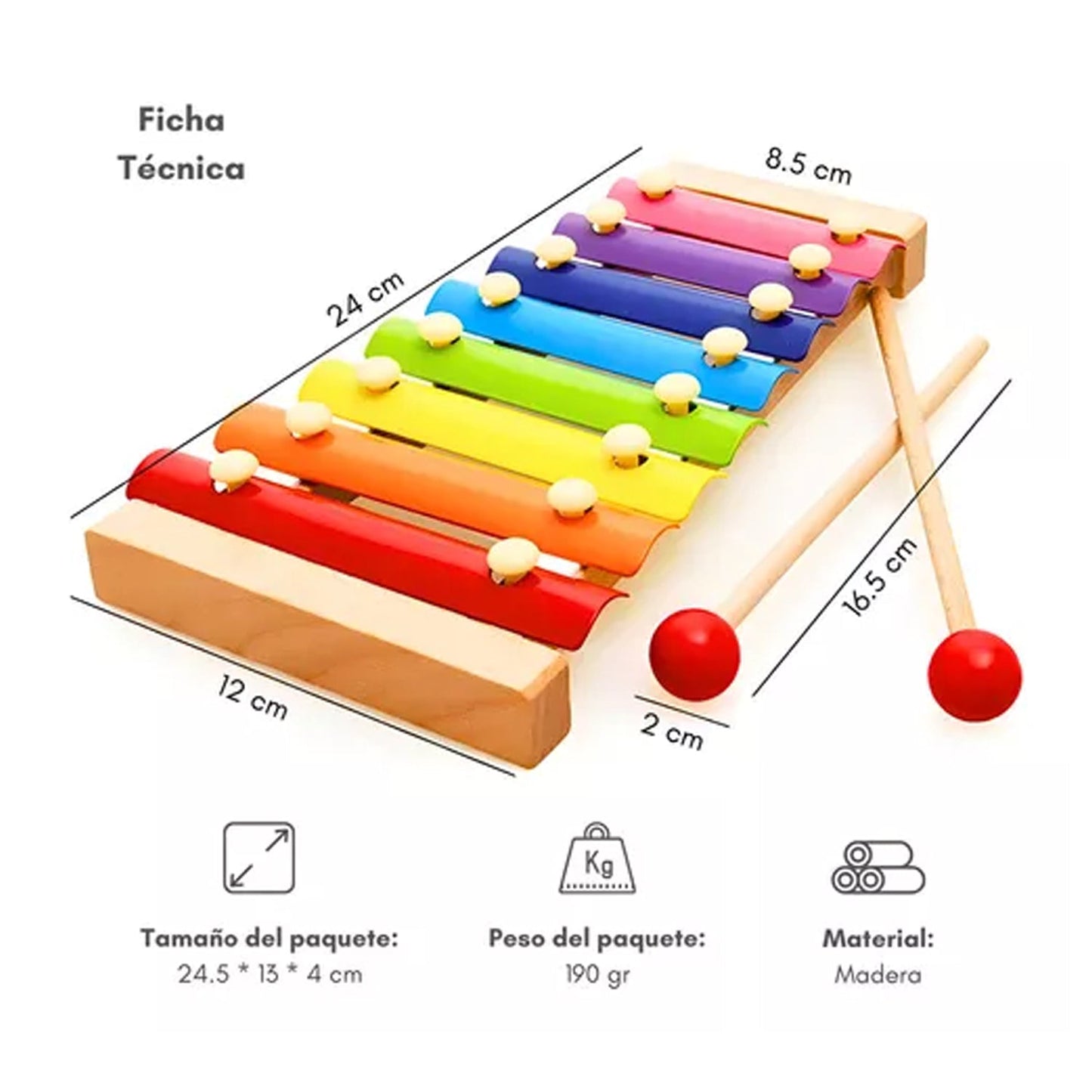 Xilófono De Madera 8 Notas Musical Didáctico