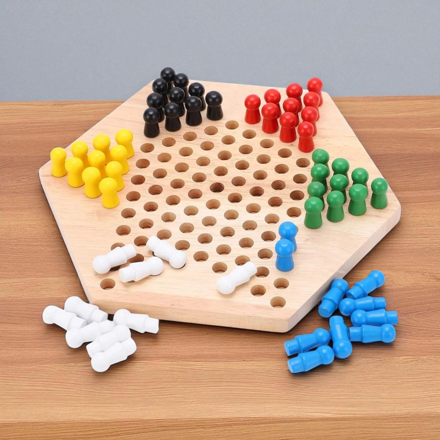 Damas Chinas de Madera | Juego Clásico con 61 Piezas de Colores